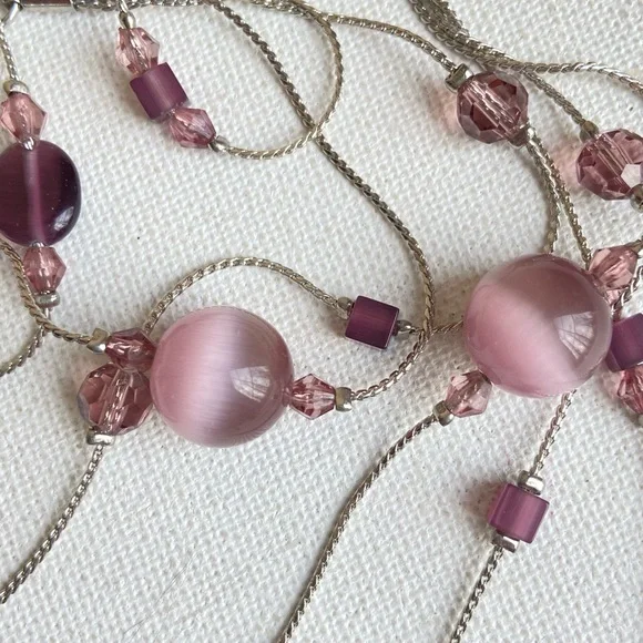 Lia Sophia Violet Fog purple cat’s eye glass bead station necklace multi strand - Picture 4 of 7
